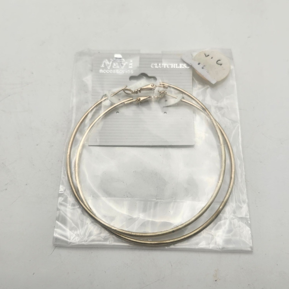 Navi Accessories Gold Tone Large Hoop Earrings Oversized Clutchless Round Hoops